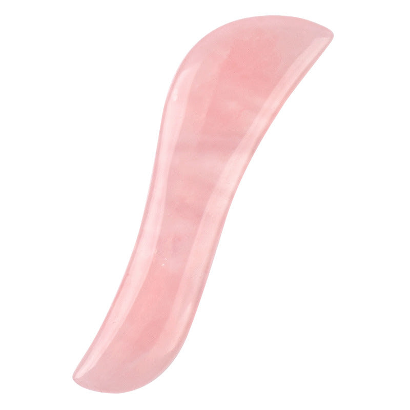 Rose quartz gua sha tool, S-curve shape